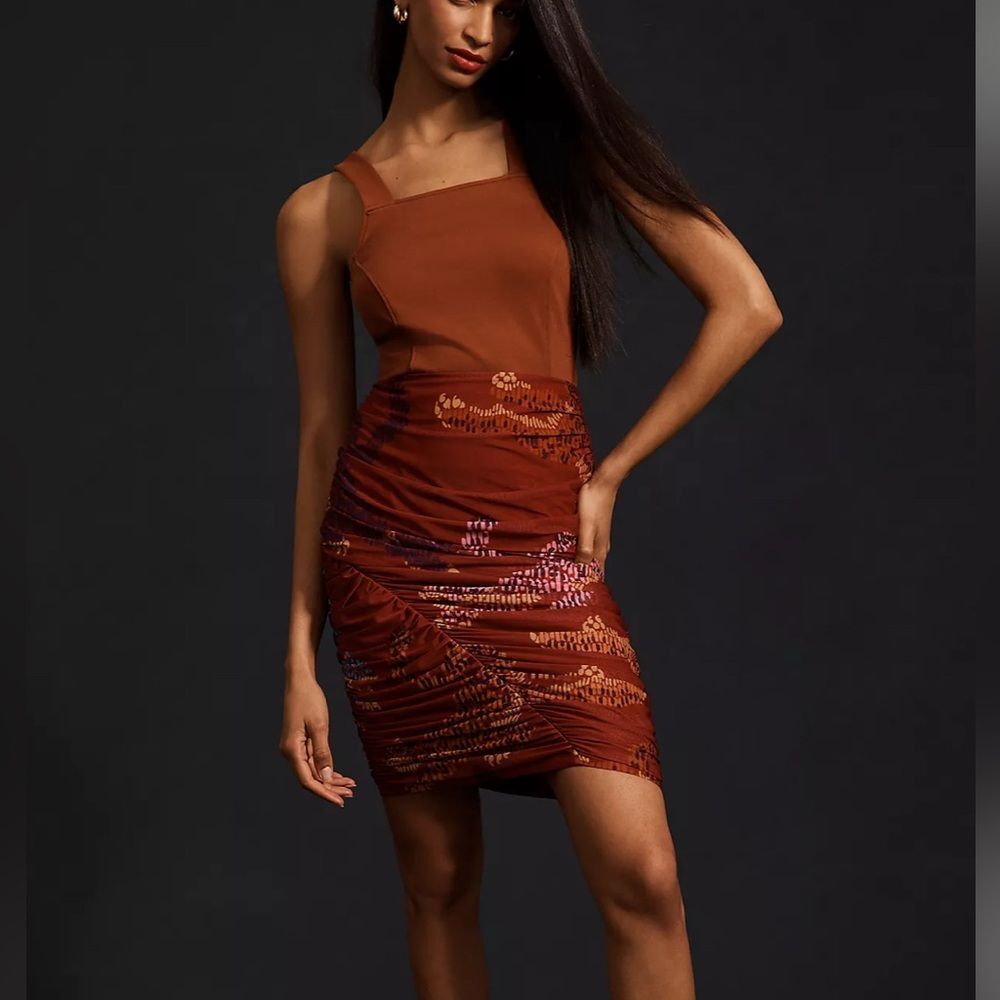 Farm Rio X Anthropologie Ruched Mesh Animal Print Mini Skirt NWT XL
